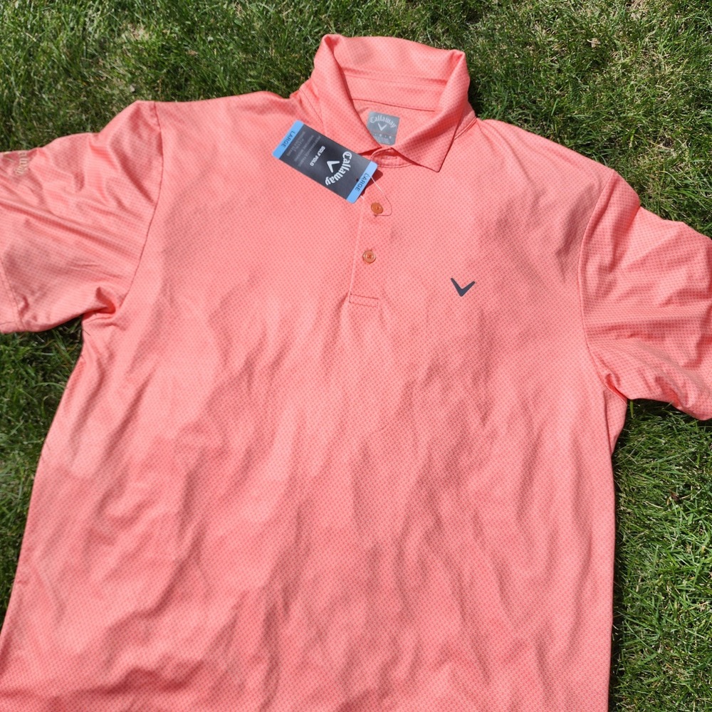 Callaway Golf Polo Mens Large CGKSE0U7 Performance Living Coral Textured NWT